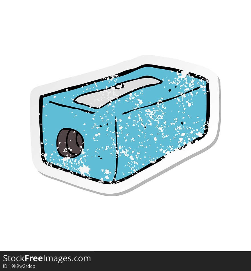 retro distressed sticker of a cartoon pencil sharpener