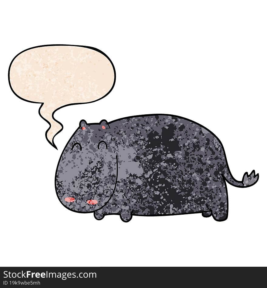 cartoon hippo and speech bubble in retro texture style