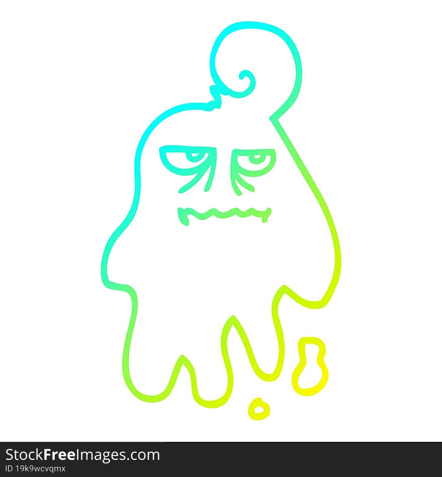 cold gradient line drawing of a cartoon spooky ghost