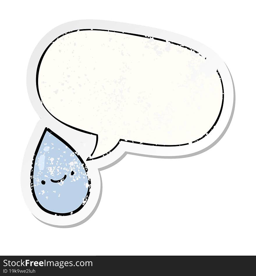 cartoon raindrop with speech bubble distressed distressed old sticker. cartoon raindrop with speech bubble distressed distressed old sticker