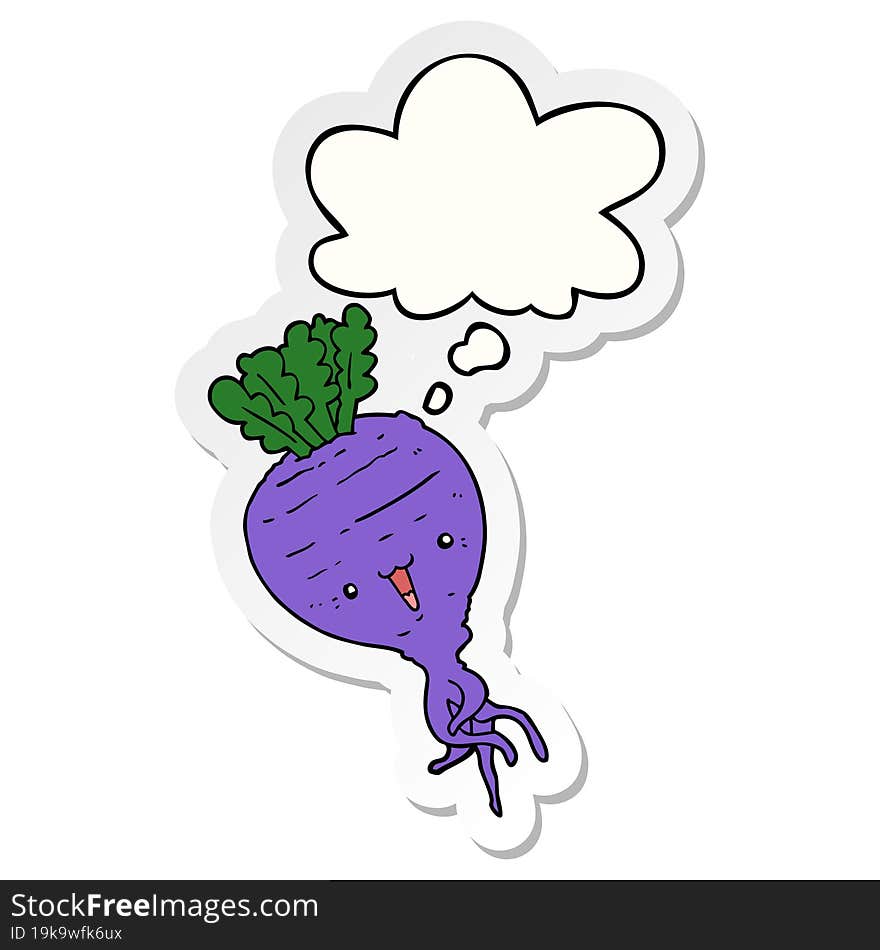 cartoon turnip with thought bubble as a printed sticker