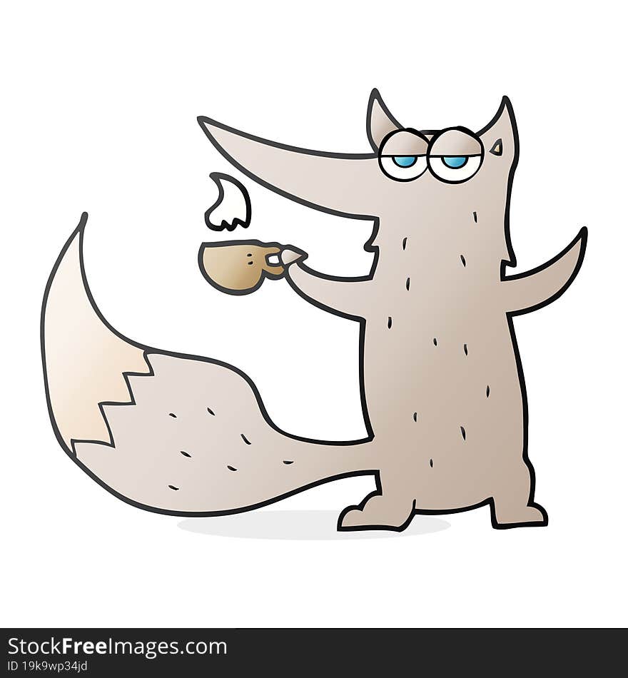 Cartoon Wolf With Coffee Cup