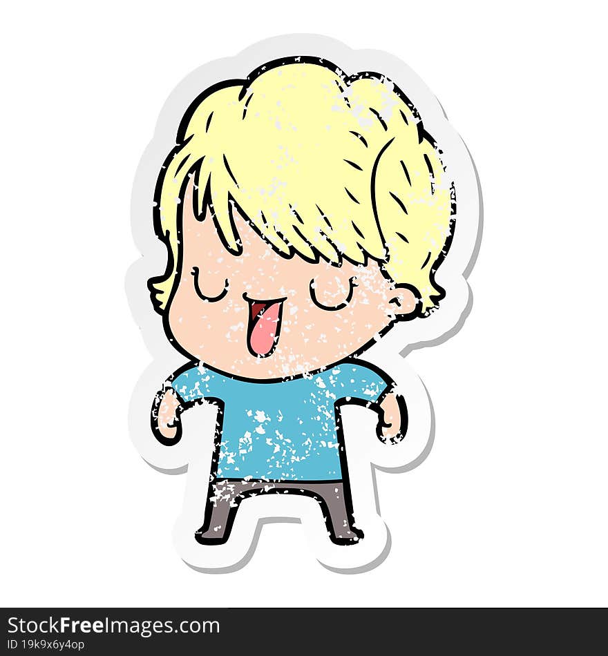 Distressed Sticker Of A Cartoon Woman Talking