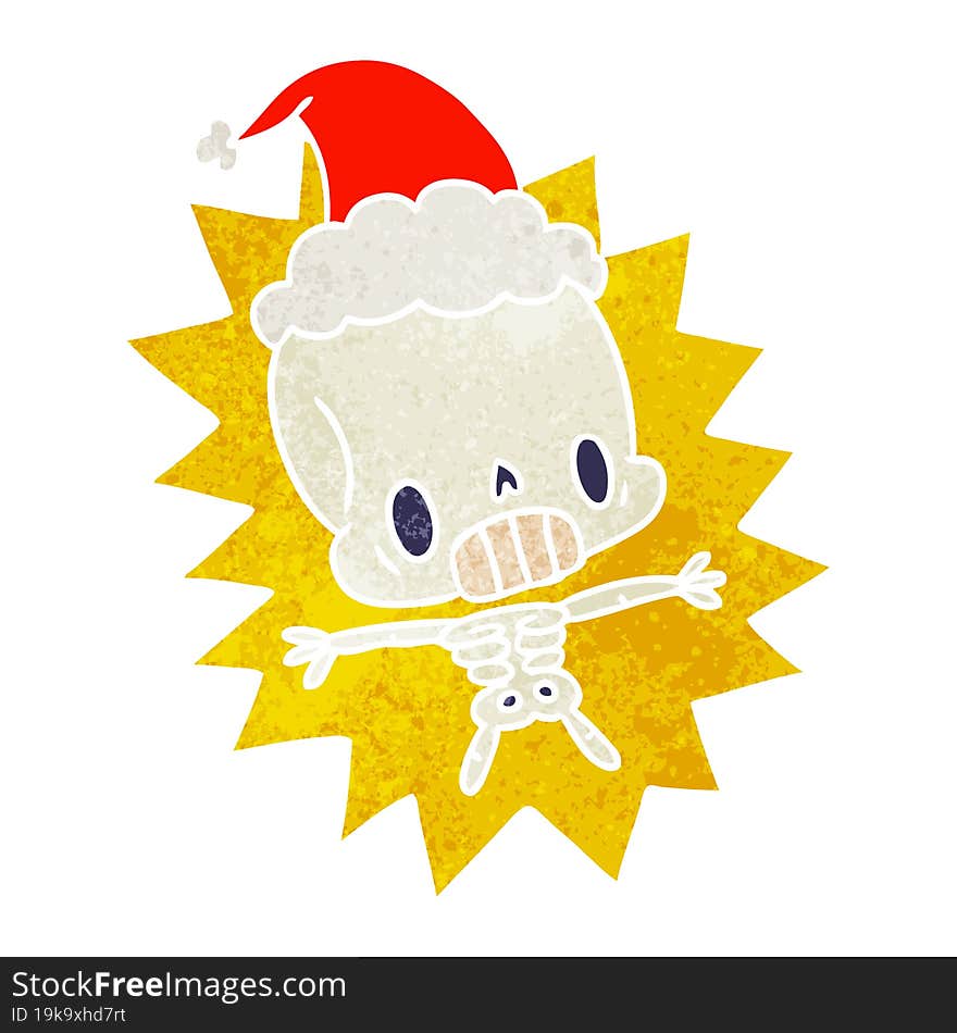 hand drawn christmas retro cartoon of kawaii skeleton