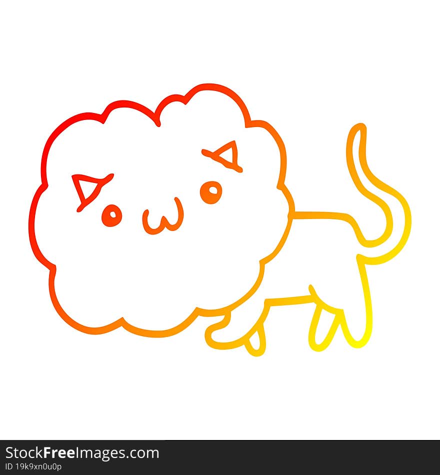 warm gradient line drawing cute cartoon lion