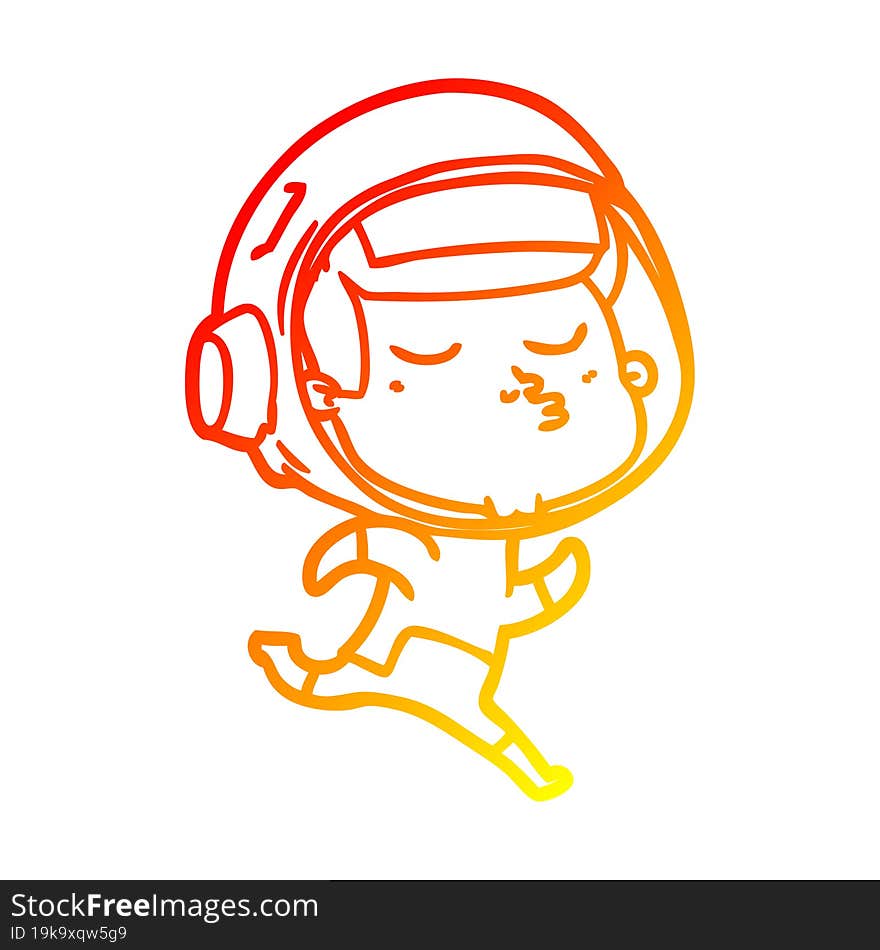 Warm Gradient Line Drawing Cartoon Confident Astronaut