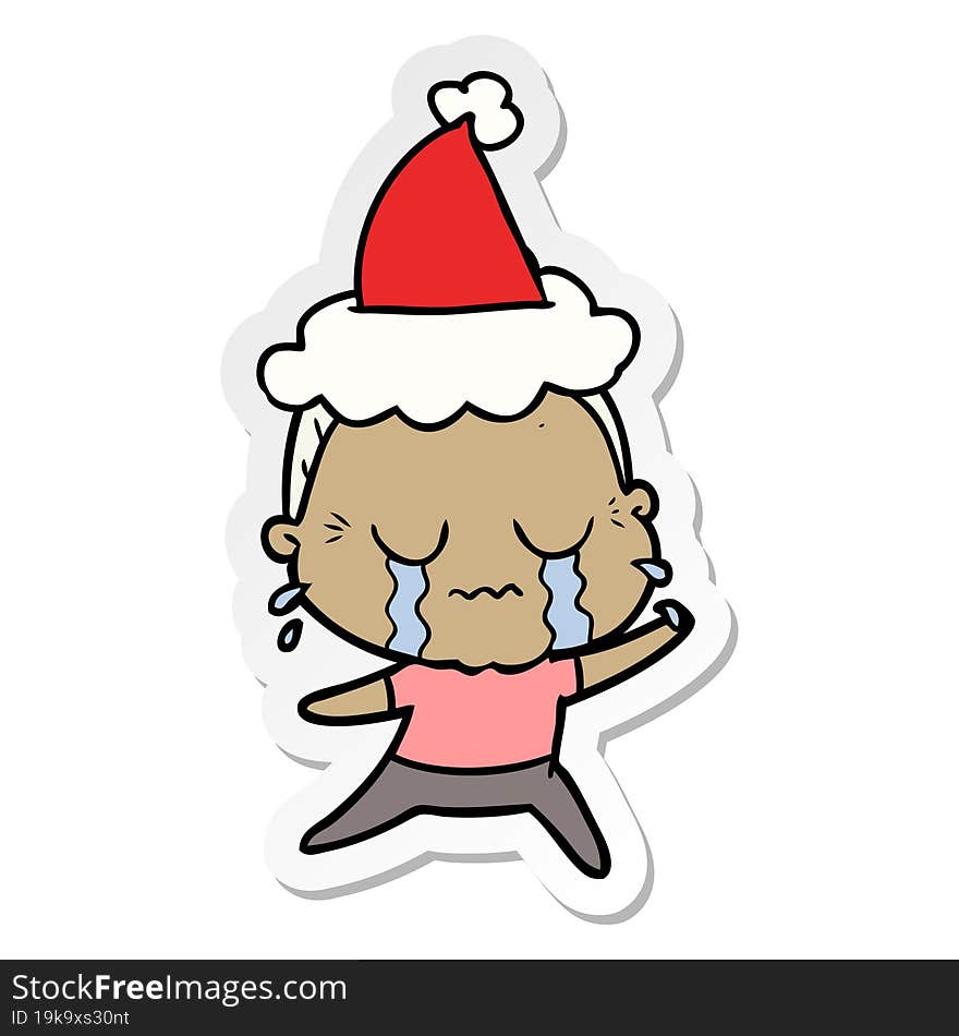 Sticker Cartoon Of A Crying Old Lady Wearing Santa Hat