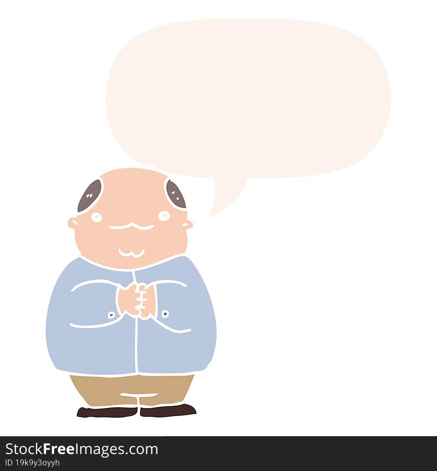 Cartoon Balding Man And Speech Bubble In Retro Style