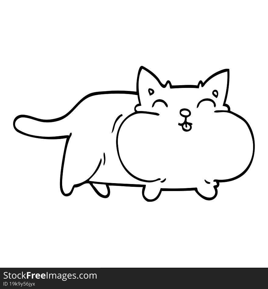 Line Drawing Cartoon Fat Cat