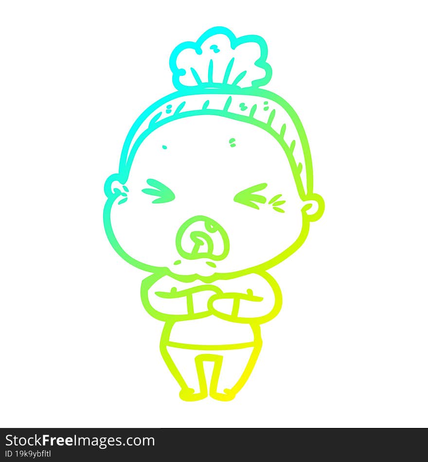 cold gradient line drawing cartoon angry old woman