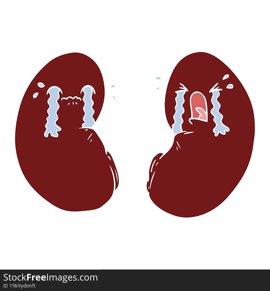 flat color style cartoon kidneys crying