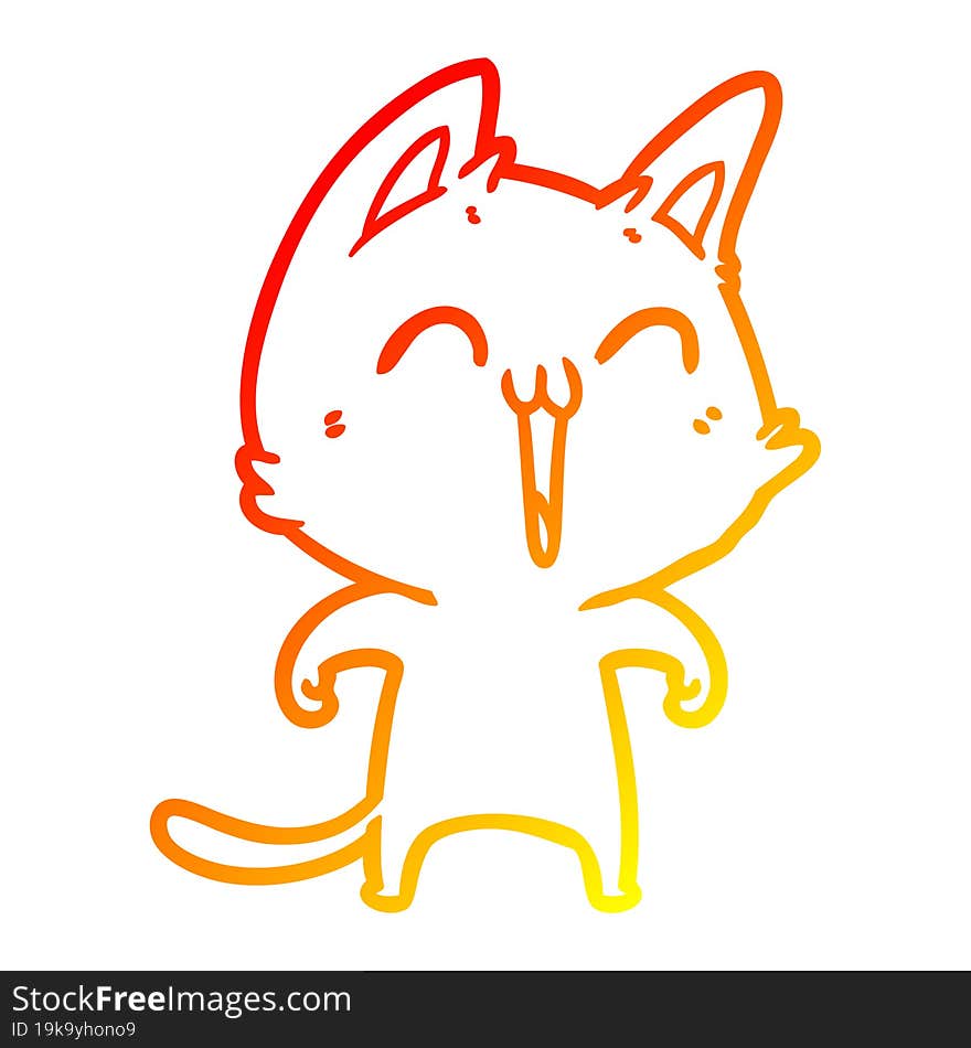 Warm Gradient Line Drawing Happy Cartoon Cat Meowing