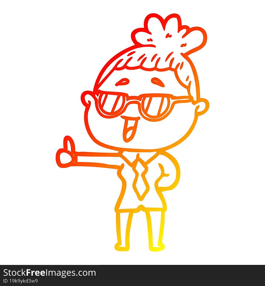 warm gradient line drawing cartoon happy woman wearing spectacles