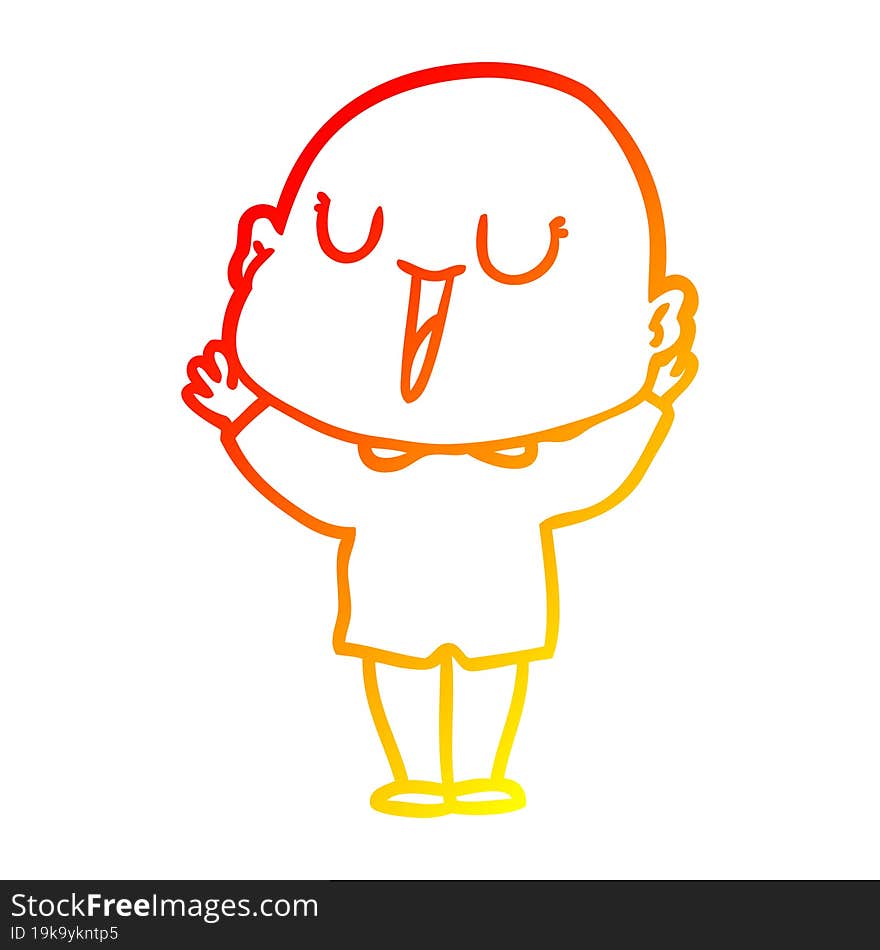 warm gradient line drawing of a happy cartoon bald man