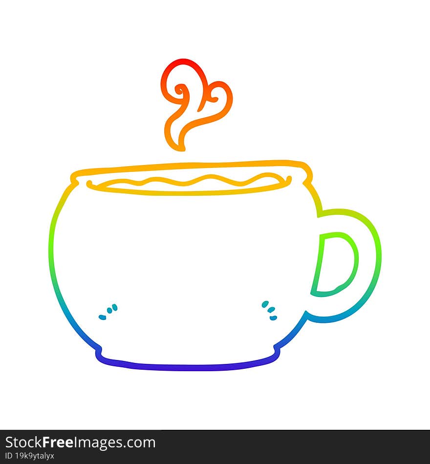 rainbow gradient line drawing of a cartoon coffee cup