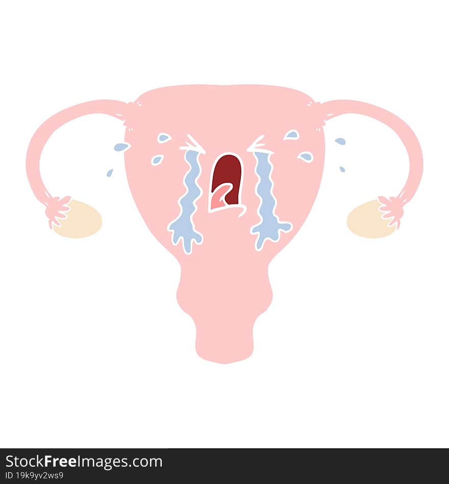 flat color style cartoon uterus crying