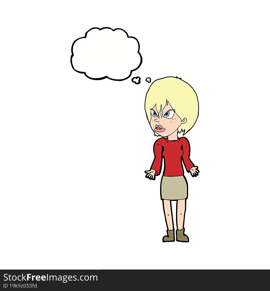 cartoon annoyed woman with thought bubble