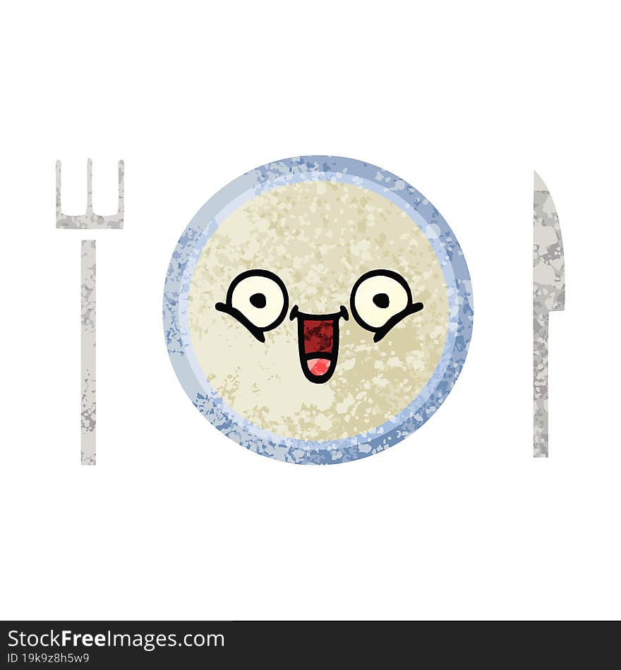 Retro Illustration Style Cartoon Dinner Plate