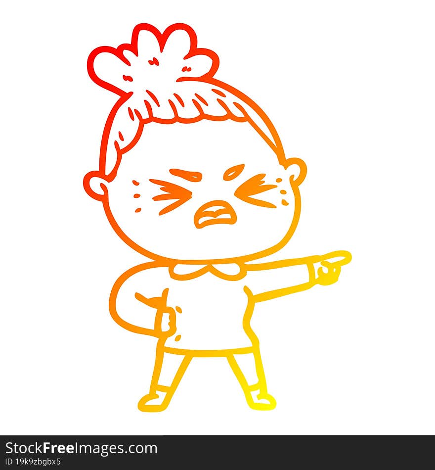 warm gradient line drawing of a cartoon angry woman