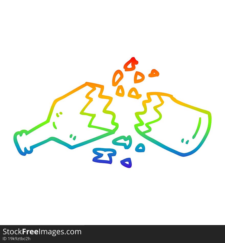 rainbow gradient line drawing of a cartoon  smashed glass bottle