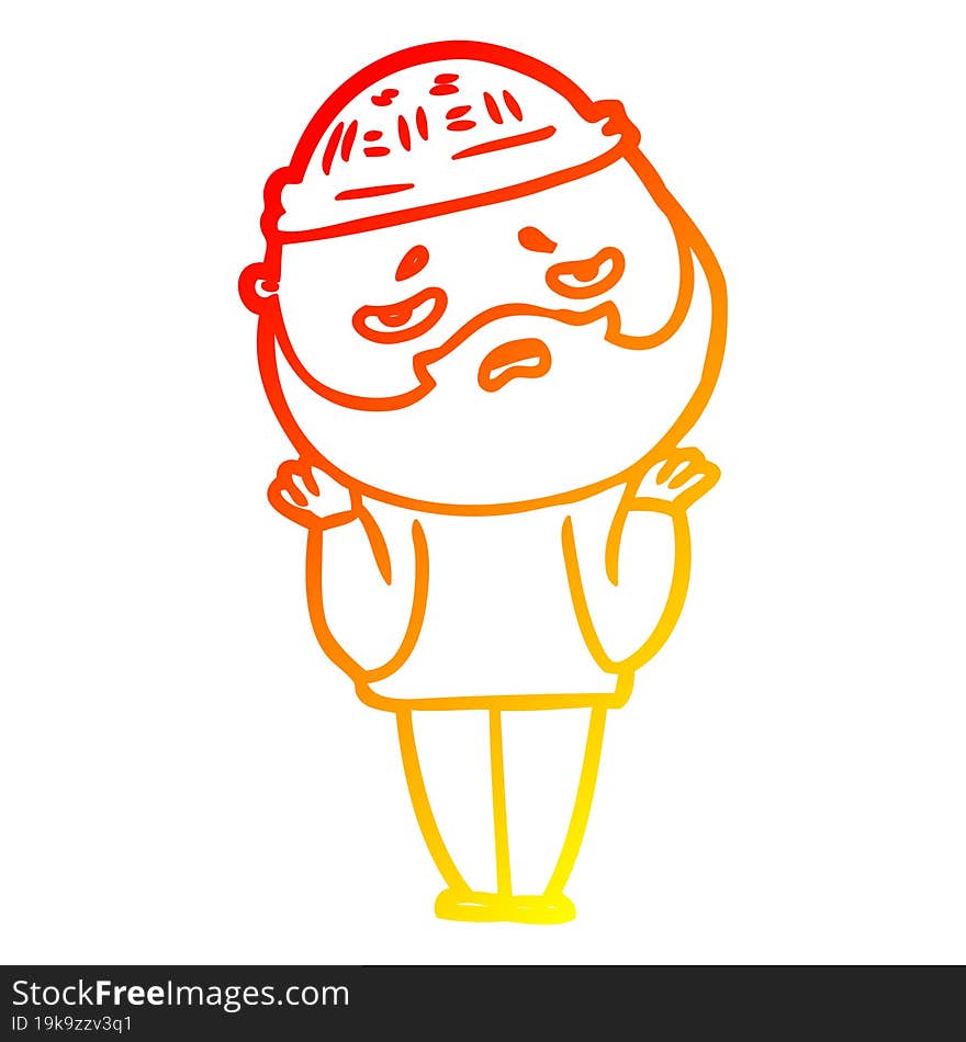 warm gradient line drawing cartoon worried man with beard