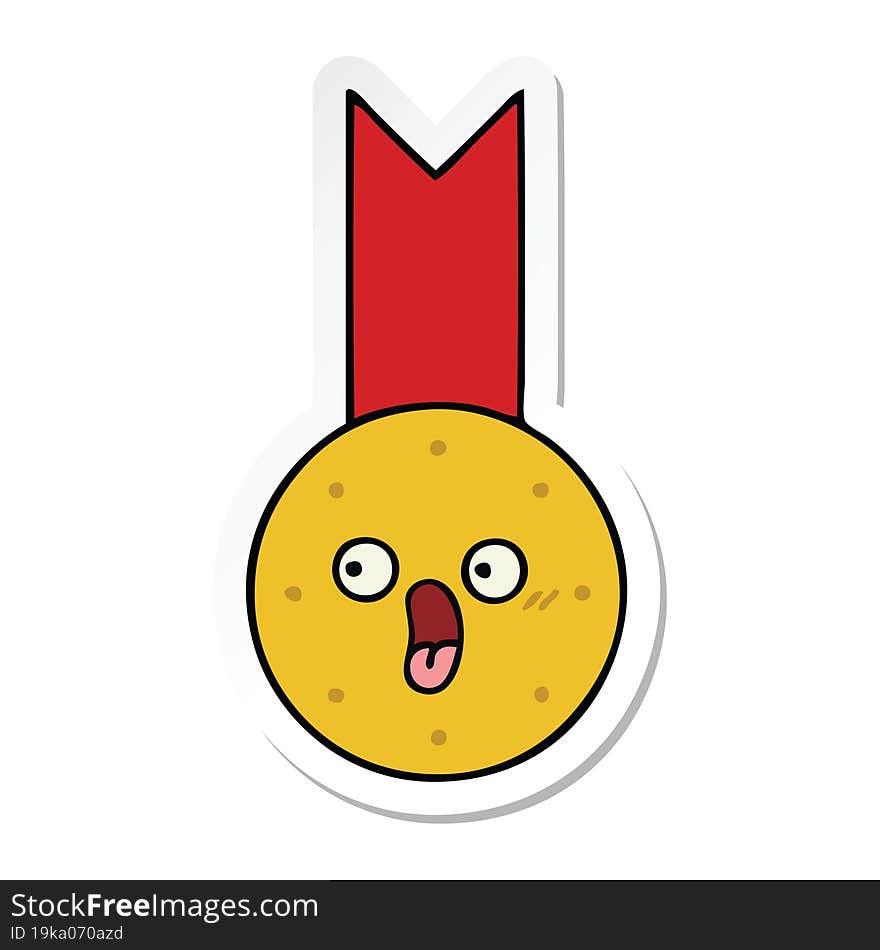 sticker of a cute cartoon gold medal