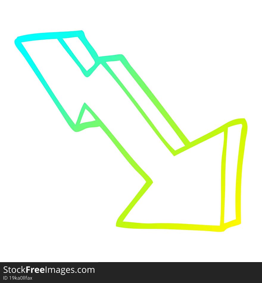 cold gradient line drawing of a cartoon business loss arrow