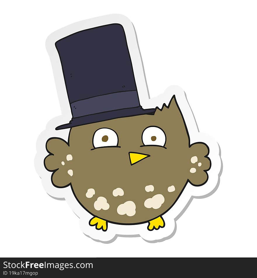 Sticker Of A Cartoon Little Owl With Top Hat