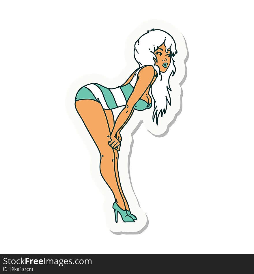 tattoo sticker of a pinup girl in swimming costume