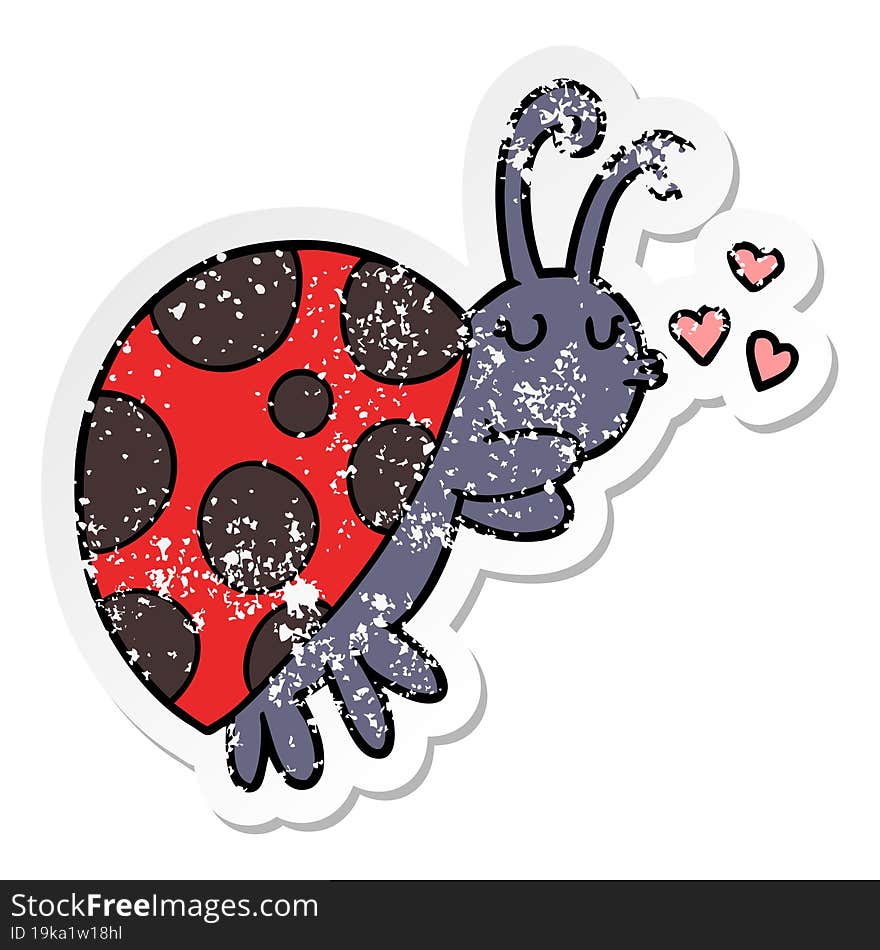 distressed sticker of a cartoon ladybug