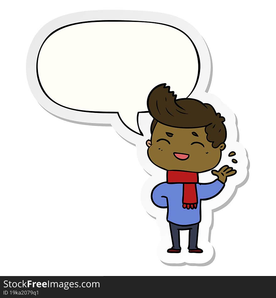 cartoon man laughing with speech bubble sticker