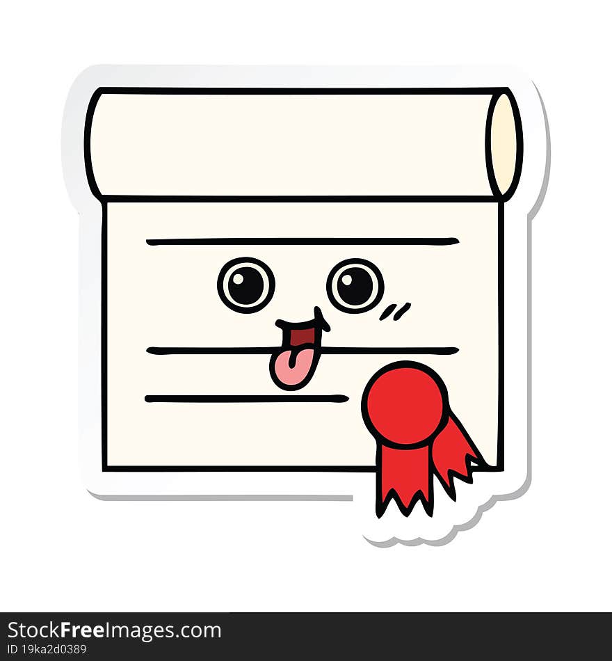 sticker of a cute cartoon certificate