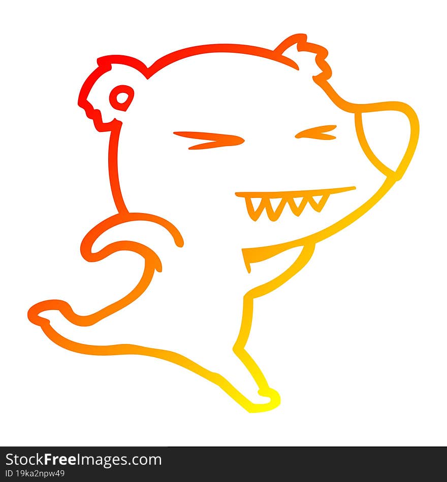 warm gradient line drawing running polar bear cartoon