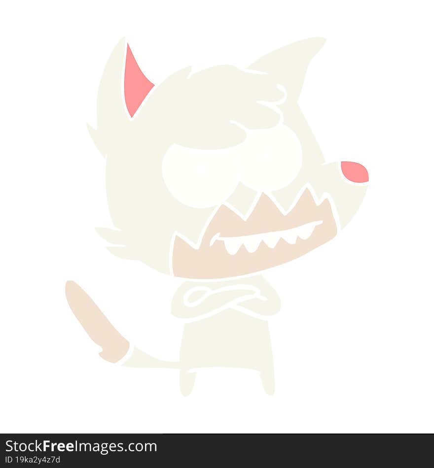 flat color style cartoon grinning fox