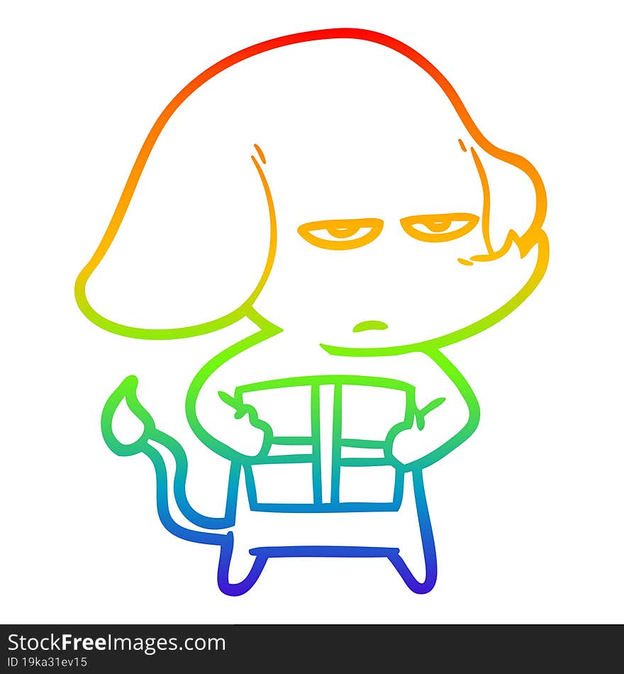 rainbow gradient line drawing annoyed cartoon elephant