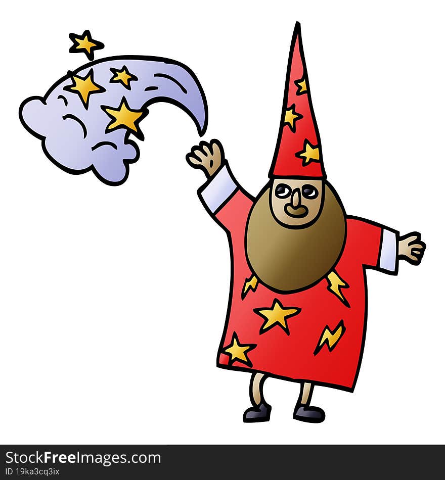 cartoon doodle wizard casting spell