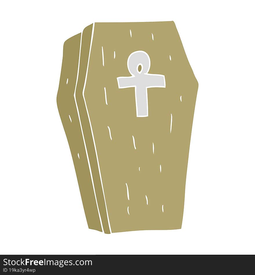 flat color illustration of a cartoon spooky coffin