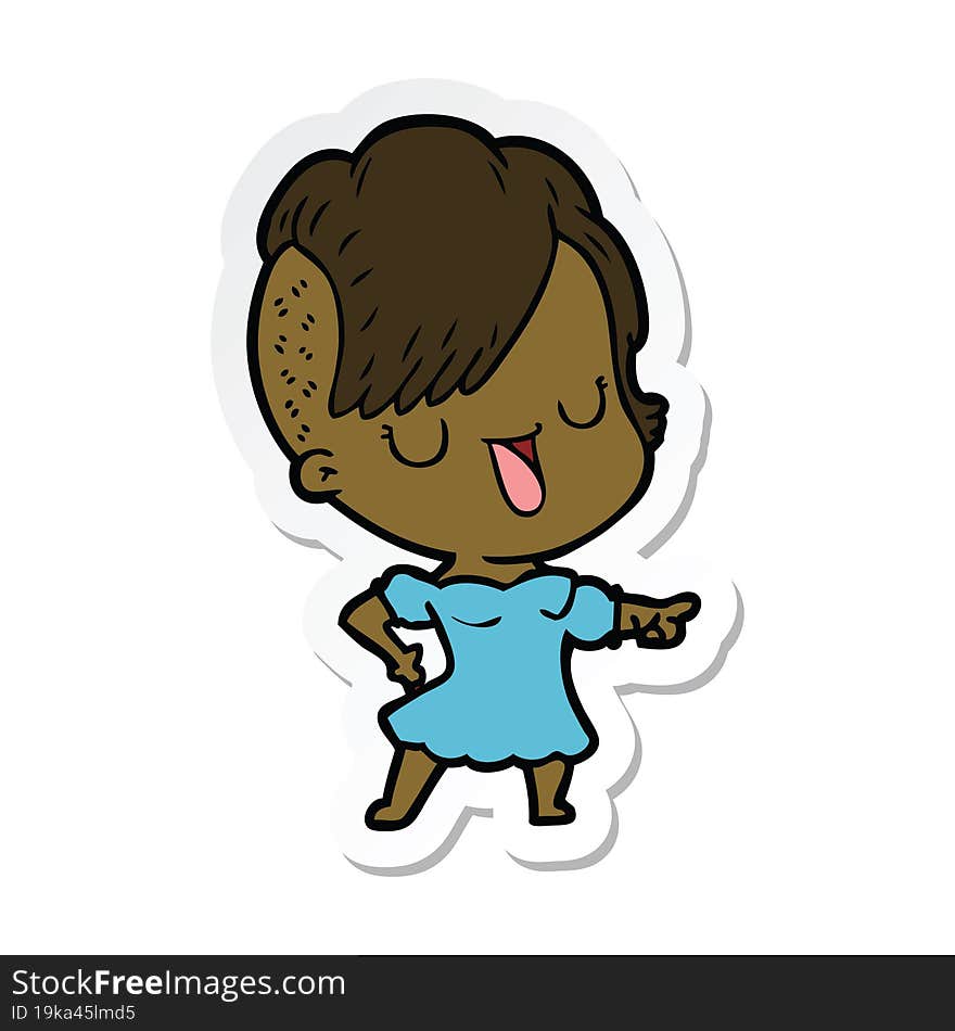 Sticker Of A Cute Cartoon Girl With Hipster Haircut