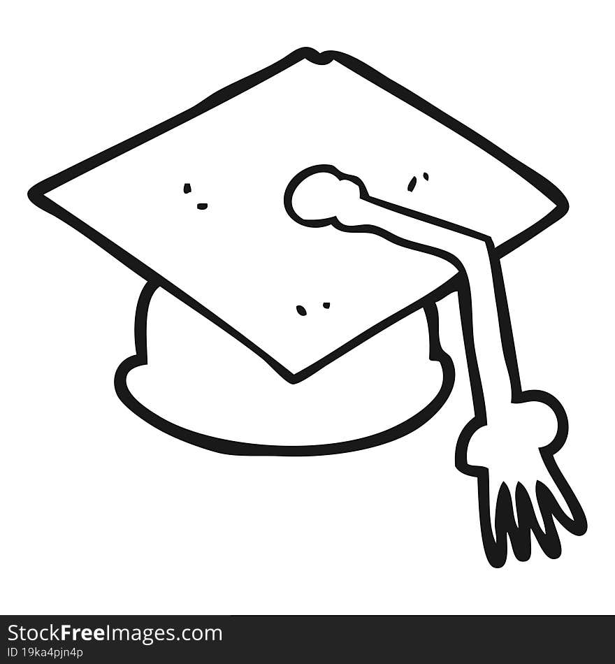 black and white cartoon graduation cap