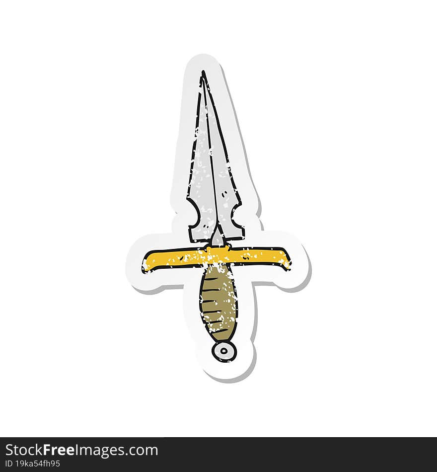 retro distressed sticker of a cartoon dagger