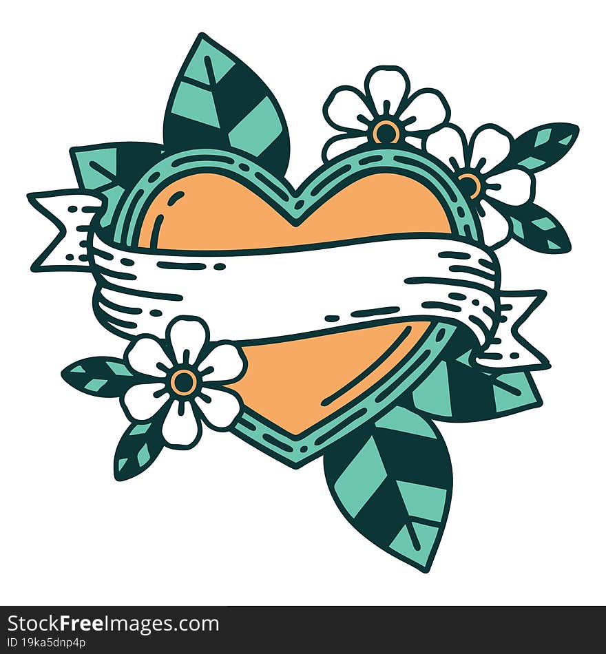 iconic tattoo style image of a heart and banner. iconic tattoo style image of a heart and banner