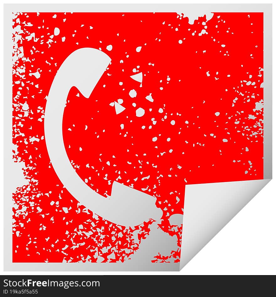 Distressed Square Peeling Sticker Symbol Telephone Receiver