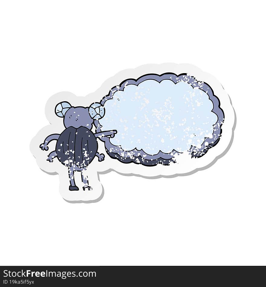 retro distressed sticker of a cartoon pointing insect