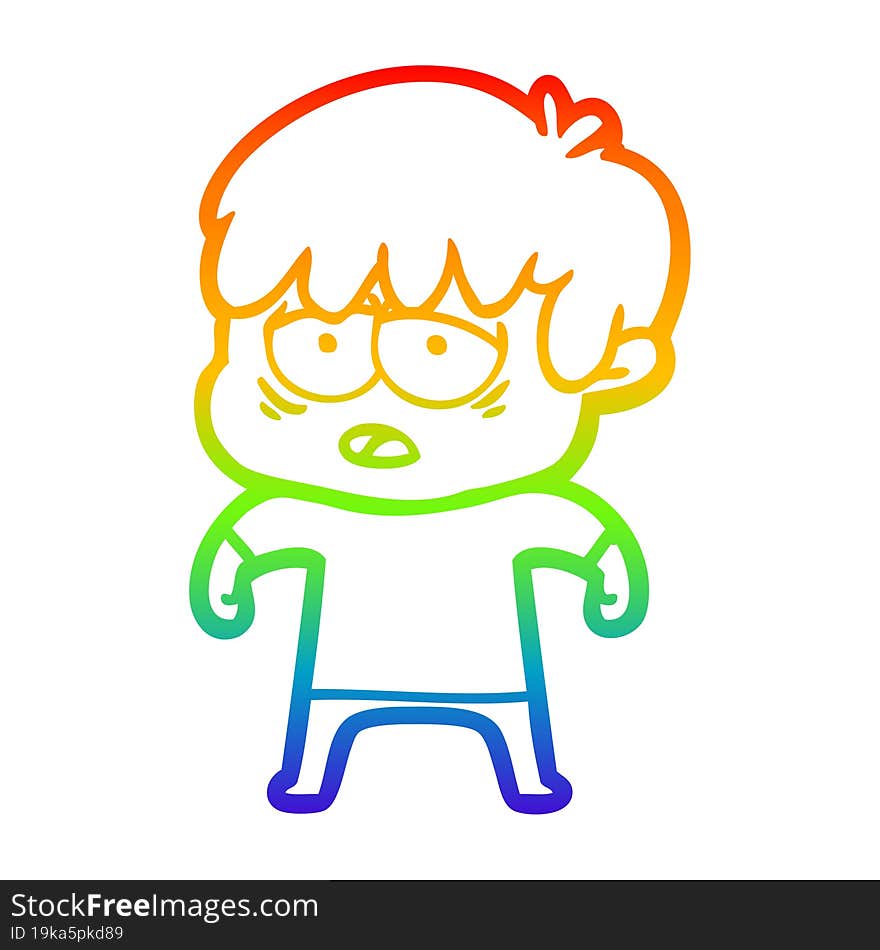 rainbow gradient line drawing cartoon exhausted boy