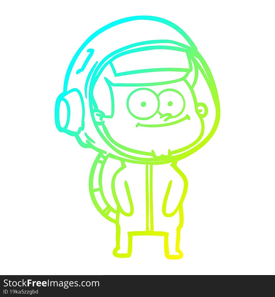 cold gradient line drawing of a happy astronaut cartoon