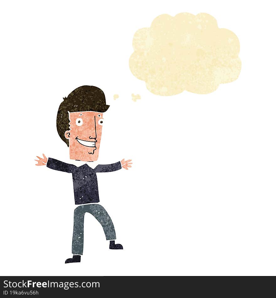 cartoon happy man with thought bubble