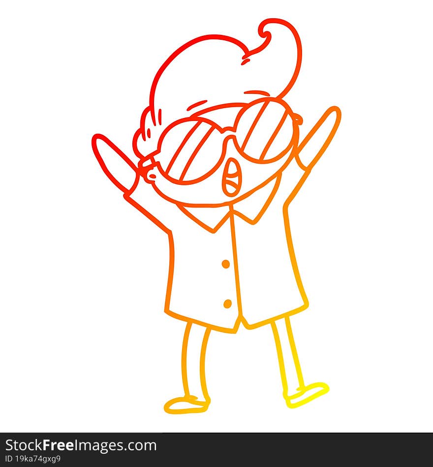 warm gradient line drawing cartoon boy wearing spectacles