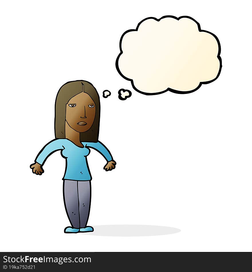 cartoon annoyed woman with thought bubble