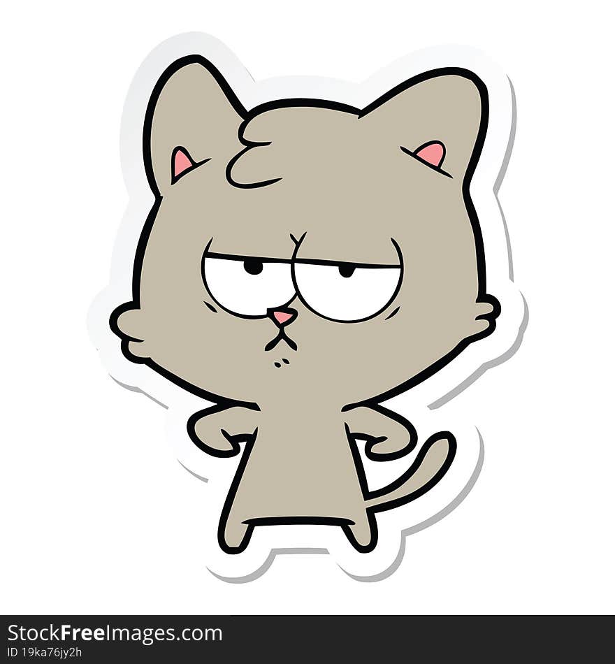 Sticker Of A Bored Cartoon Cat