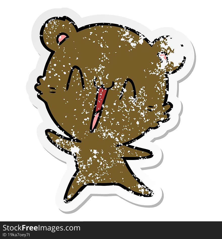 distressed sticker of a happy bear cartoon